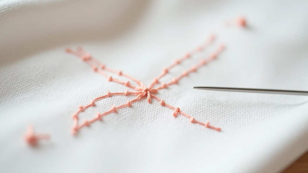 Detailed close-up showing different embroidery stitch types on fabric