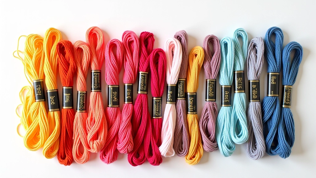 Vibrant embroidery threads arranged showing contemporary colour combinations and palettes