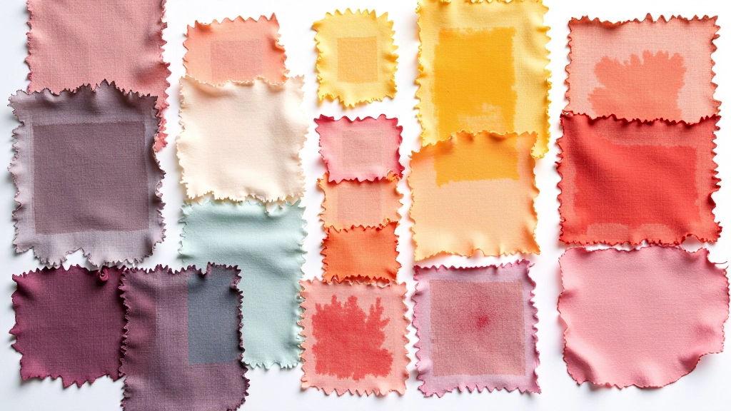 Colorful fabric swatches arranged in a pattern showing different dyed textures