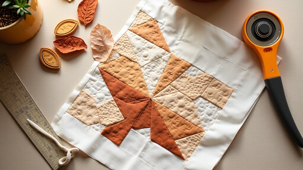 Patchwork quilting work in progress on design table